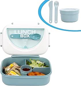 Bento Box for Adults Leakproof Lunch Box Containers with 3 Compartments 56 oz BPA-Free Portable On-the-Go Meal and Snack Packing(Green)