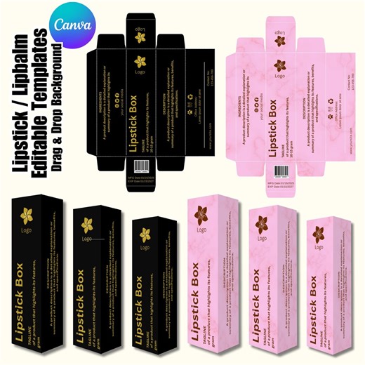Editable Lipstick Box Template, Custom Lip Balm Design (canva) - Etsy Canada