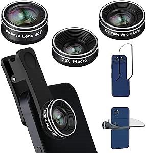 Phone Camera Lens, 198 Fisheye Lens + 120 Super Wide-Angle Lens + 20x Macro Lenses Camera Photography Accessories kit Gadgets for iPhone Samsung Android Smartphone