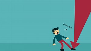 Download Animated bankruptcy in Business Illustration. The Bankrupt man was hit by arrow that fell at his feet. for free