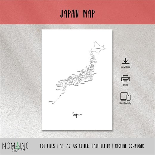 Japan Map - Japan Travel Map - Japan Prefectures Map - Travel Planner Insert - Travel Journal Page - Japan Outline Map - Digital Files - Etsy
