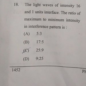 18. The light waves of intensity 16 and 1 units interface. The ... | Filo