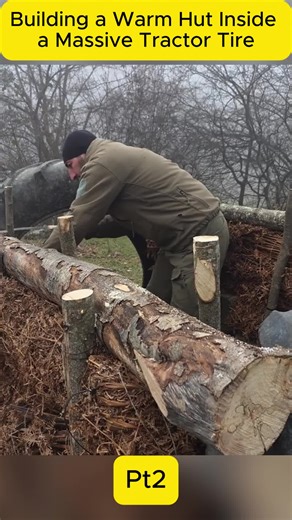 Building a Warm Hut Inside a Tractor Tire