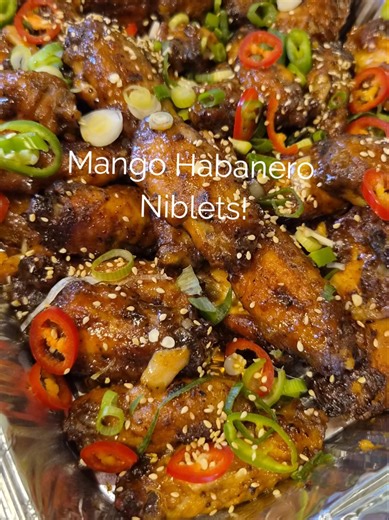 Mouthwatering Mango Habanero Niblets! Ingredients: To marinate: 2kg chicken niblets/wings (clean, wash & drain) 6 Full Tsp Sweet paprika (adjust to taste) 2 & 1/2 Tsp Coarse Black pepper (adjust to taste) Salt to taste 1 & 1/3 Tbs Lemon juice 1 Tbs Sesame oil/olive (optional) Method: In a bowl, add the clean chicken pieces. Add the marinating ingredients and coat the chicken properly. You can leave this to marinate overnight, cover the bowl with cling flim and place in the fridge. To bake: If ma