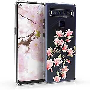 kwmobile Clear Case Compatible with TCL 10L - Phone Case Soft TPU Cover - Magnolias Pink/White/Transparent