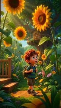 Morning Walk to Sunset 🌅 | Cute Cartoon Kid Exploring Sunflowers#cartoonstory#sunflower