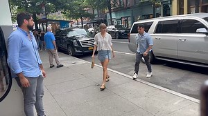 Taylor Swift flaunts legs in denim skirt at recording studio