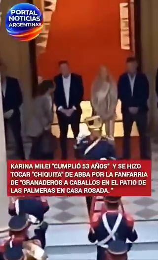 En el cumpleaños número 53 de Karina Milei, “se hizo tocar” “Chiquitita” de ABBA en el “Patio de las Palmeras” de la Casa Rosada por la fanfarria del Alto Perú de los Granaderos a Caballo.“Afuera, hambre, desocupación y ‘una sola comida al día’; adentro, ‘festejos y privilegios’ del poder de Javier Milei”. “El aparato del Estado ‘al servicio del lujo’ mientras el pueblo se hunde”. “Dos países: ‘ellos celebran’, la Argentina ‘sobrevive’”.