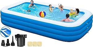 Inflatable Pool with Seats for Adults- Large 130"x 72" x 22" Oversized Thickened Family Blow Up Pool, Big Swimming Inflatable Pool with Pump for Backyard Home Garden Lawn Indoor Outdoor