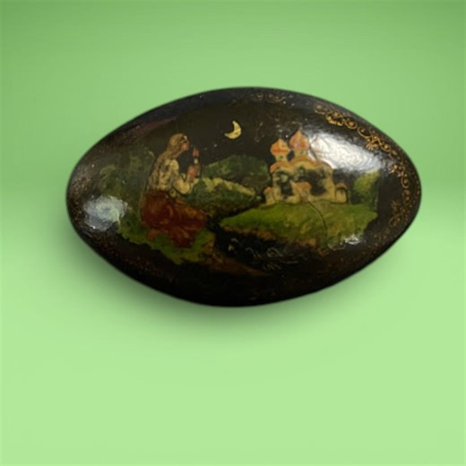 Vintage Russian Hand Painted Lacquer Brooch With Girl and Crescent Moon & Church - Etsy