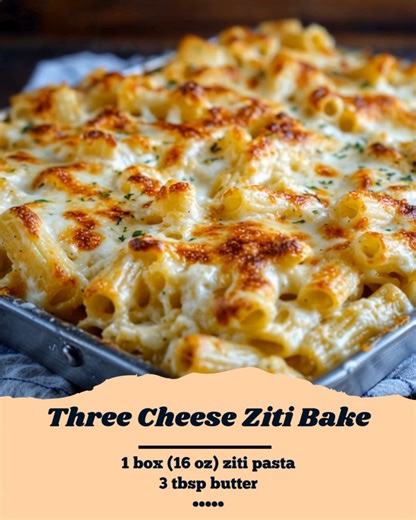 Three Cheese Ziti Bake Ingredients: • 1 box (16 oz) ziti pasta • 3 tbsp butter • ½ onion, diced • 3 cloves garlic, minced • 2½ tbsp flour • 1 cup whole milk • ¾ cup heavy cream • ½ cup vegetable broth • 1½ tsp salt • 1 tsp oregano • Pinch red pepper flakes • Pinch nutmeg (optional) • ½ cup grated Parmesan cheese • 2 cups shredded mozzarella cheese, divided • 2 cups shredded white cheddar cheese, divided Preparation: 1.Preheat oven to 350°F and grease a 9×13-inch baking dish. 2.Cook ziti in salte