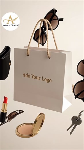 Allam Group on Instagram‎: "✨ Make it yours! Add your logo on our carton bags and choose your rope color from our catalogue. Stand out in style. ✨ خلي شعارك مميز! اطبع شعارك على افضل انواع الكرتون واختَر لون الحبل الي بناسبك بالكمية يلي أنت بتختارها. #AllamGroup #CustomBranding #LuxuryPackaging"‎