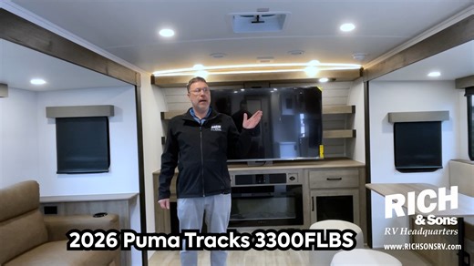 Take a quick walk-through of the 2026 Puma Tracks 3300FLBS with Rich & Sons RV Product Specialist Nick Kshywonis. See the spacious layout, smart storage solutions, and comfortable living areas that make this camper a great option for your next adventure. For more details, photos, and pricing on this unit, visit: www.richsonsrv.live/2p83sksr This 2026 Puma Tracks 3300FLBS is available at: Rich & Sons RV Headquarters 5112 South Antelope Drive Grand Island, NE 68803 308-384-2040 www.richsonsrv.com 