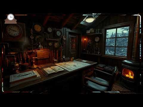 Calm Piano, Crackling Fire & Vintage Clock | Snowy Winter Cabin Ambience for Relax & Sleep