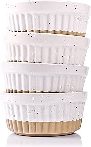 8 oz Ramekins for Baking, Set of 4 Piece Bakeware Set - Stackable White Modern Farmhouse Ceramic Stoneware Baking Steaming Microwave & Instapot Safe