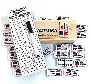 Dominican Dominoes Double Six Novelty Set - Show Your Dominican Pride with Dominican Republic Flag Tiles and Includes Score Pad