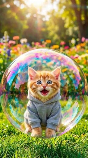 😻🧡 Cute Cat Got Trapped In A Giant Bubble And Floated Away! 😽🙀#shorts #cat # Cats #catfeels