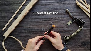 Fire Starter Survival Tool- 40" Long Paraffin Wax Infused Hemp Tinder Wick- Use with Flint and Steel Fire Starter Kit- for All Weather- 3+ Hour Burn Time- Tube with Thumb Hole
