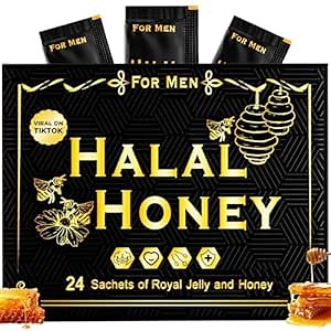 Halal Honey Extra Strength For Men Raw Organic Honey with Premium Natural Royal Jelly Bee Pollen & 100% Pure (Large Pack of 24 Honey Packets)