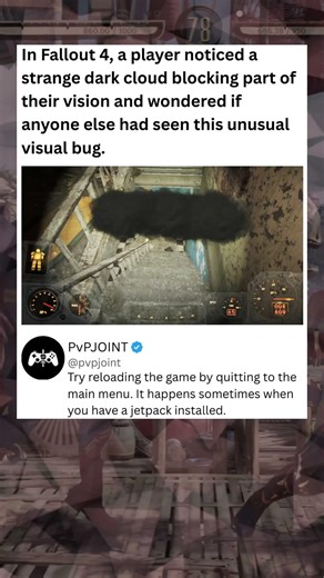 In Fallout 4, a player noticed an astrange dark cloud blocking part of their vision #fallout4