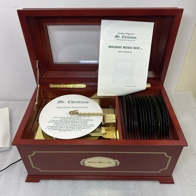 Mr. Christmas Holiday Symphonium Wooden Music Box & 16 Song Discs With Box | eBay