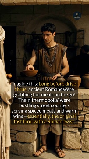 Ancient Romans had a thriving fast-food culture with thermopolia serving hot meals on the go. #ancienthistory #historyfacts #romanempire #archaeology | The Curious Archive