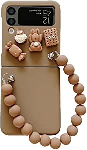 for Z Flip 4 Case Brown 3D Cute Candy Bear Toys Bracelet Phone Cases for Samsung Galaxy ZFlip4 Z Flip4 Hard Cover Hand Chain Shell Wristband