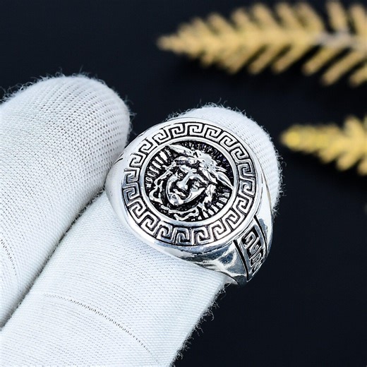 Medusa Greek Key Meander Mythology Ring / 925 Sterling Silver Gift Ancient Greek Jewelry - Etsy