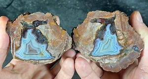 Banded Ankara Agate Pair, Light Blue Triangle Pattern, Turkish Mineral Specimen - Etsy Australia