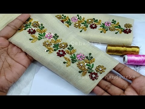 Amazing embroidery sleeve border design with golden thread 😍