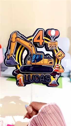 Excavator Cake Topper | Construction Birthday Cake Topper | Personalised Name & Age | 3D Cardstock Cake Topper | Construction Party - Etsy