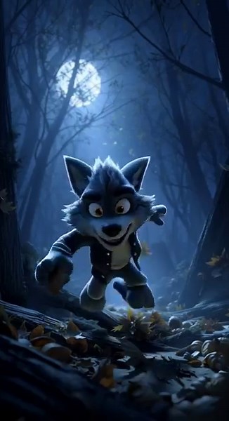 "Cute Wolf in a Magical Night Forest 🌕🐺 | 3D Animation | Relaxing Fantasy Scene"