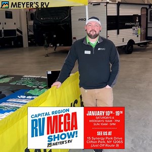 The Capital Region RV Mega Show is ON! Join us at the show and explore over 60 RVs — ALL INDOORS for comfortable, weather-free shopping! 📅 TODAY–19th ⏰ Weekdays & Saturdays: 10AM–7PM | Sunday: 10AM–5PM- Show will be OPEN on MLK Day! 📍 15 Synergy Park Drive Clifton Park, NY 12065 (just off Route 9) FREE parking & admission Whether you’re upgrading or buying your first RV, this is the perfect time to shop and save. See you there! #MeyersRV #CapitalRegionRVMegaShow #IndoorRVShow #RVDeals #SeeTheU