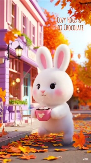 Cozy Hugs & Hot Chocolate ☕ | Pastel Autumn Café Vibes#cuterabbit #trendingshorts #viralvideo