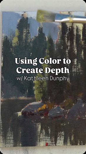 Premium Art Instruction Videos from the World’s Leading Artists on Instagram: "@kathleendunphyfineart shares a tip on how to create depth in your paintings: Use more saturation up front, and let your colors lose intensity as they recede into the distance. It’s a simple shift that makes your landscapes feel like you could walk right into them! 🌄 This is just a snippet from her full workshop, Plein Air to Studio! Discover more at PaintTube.tv or comment KATHLEEN to learn more! . . . #kathleendunp