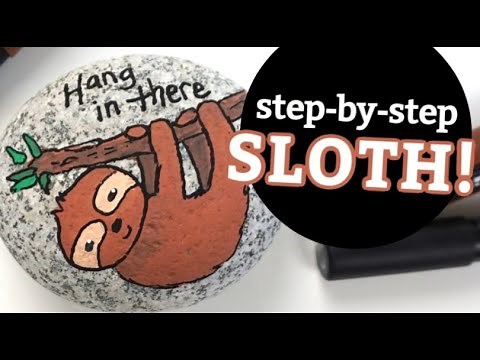 How to Paint a Cute Sloth Step-by-Step || Beginner Paint Pen Stone Painting || Rock Painting 101