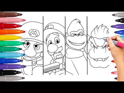 Super Mario Movie Coloring Page for Kids and Toddlers | Mario, Luigi, Donkey Kong & Bowser