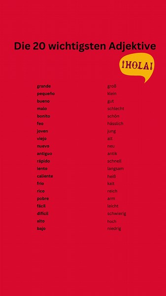 Los 20 principales adjetivos en español