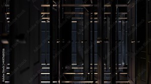 Black classic doors opening background . Animation 3D render alpha channel.