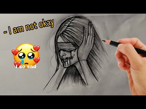 رسم تعبيري حزين وسهل | رسم حزين | رسم وجه تعبيري بالرصاص | رسومات معبره حزينه
