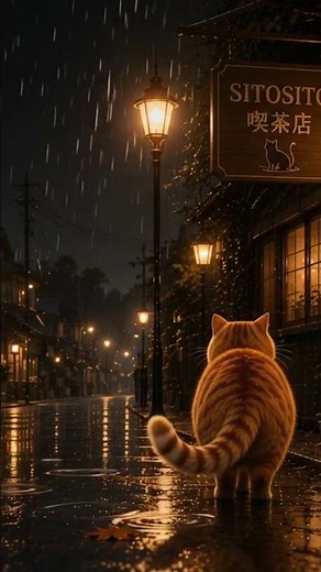 濡れた道を歩いて帰る夜 ☔🌃 #shorts #作業用bgm #lofijazz #睡眠用bgm #cat #作業用bgm #cutecat #lofi