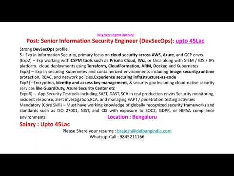 Only Bengaluru Based Candidates: Salary 45Lac++ - Share your resumebrajesh@delbangindia.com