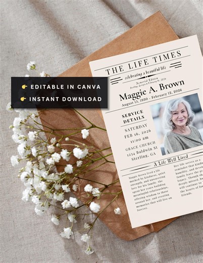 Elegant Funeral Program Template | Editable Canva Memorial Program | Celebration of Life Brochure | Printable Obituary - Etsy
