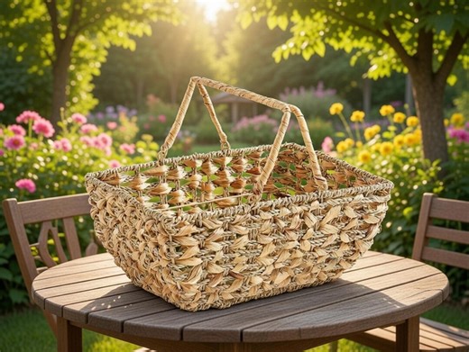 Wicker Picnic Basket With Handles – Wooden Base Basket for Picnic & Storage - Etsy