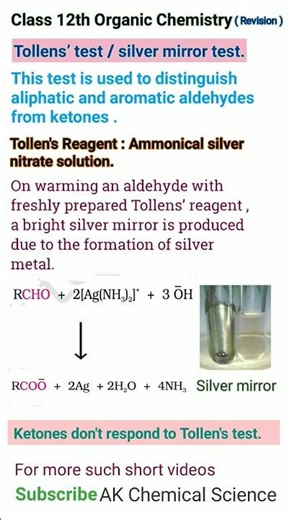 Tollen's Test l Class 12th Organic Chemistry l Aldehydes Ketones and Carboxylic acids l