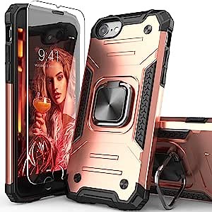 for iPhone SE 2020 Case with Screen Protector,Shockproof Drop Test Cover with Kickstand Lightweight Protective Case for iPhone 6/6s/7/8/SE 2020/SE 3 2022,Rose Gold