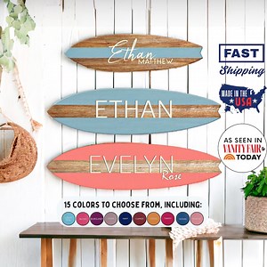 Surfboard Name Sign |wooden Surfboard Wall Decor|surf Ocean Nursery Decor Personalized Above Crib Sign,decorative Surfboard Sign,beach Baby - Etsy