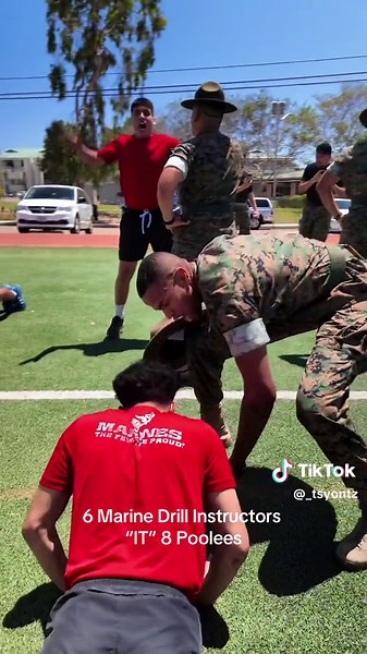 6 Drill Instructors Vs 8 Poolees During yesterday’s Annual Pool function some of the Poolees were asked if the drill instructors could “IT”’them and give them some additional “training” 😈 Well…the drill instructors sure didn’t disappoint 💀 Always remember: Be careful what you ask for because it may just come true. This is just a taste of the training recruits endure during recruiting training. The purpose is to break them down both mentally and physically and build them back up as Marines! Wha