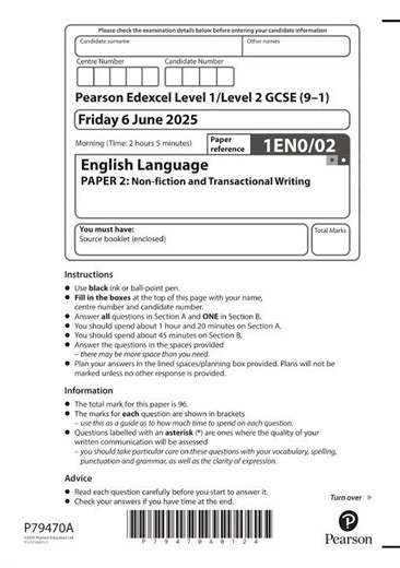Pearson EDEXCEL GCSE English Language Paper 2 2025