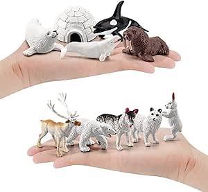 NatureMan 10pcs Arctic Animals Figurines,Mini Arctic Animal Toy Set, Arctic Circle Ocean Sea Animal Figurines Playset for Kids Educational Toys -Cake Toppers